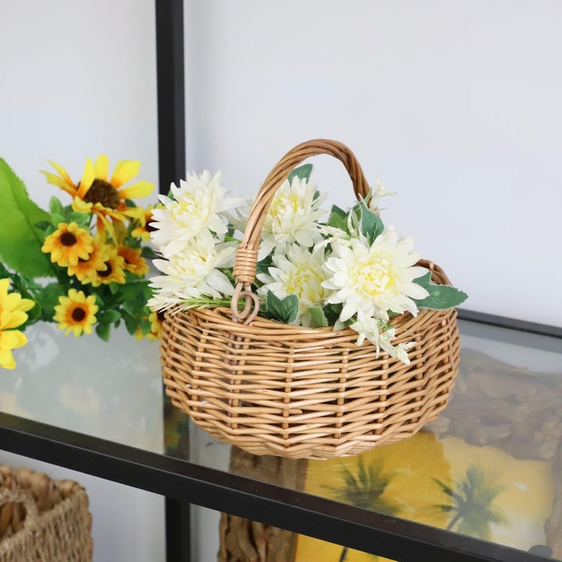 SHCMSADO Small Gift Wicker Picnic Basket with Handle,Willow Flower Girl Basket for Weddings，Garden and Home Decor -Wicker Storage Basket-Natural - Image 2